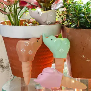 Ceramic sprouting oozer cute animal red loam automatic flower watering device lazy gardening irrigation tool