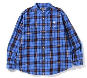 Bape Logo Check Loose Fit Blue Shirt Size Large
