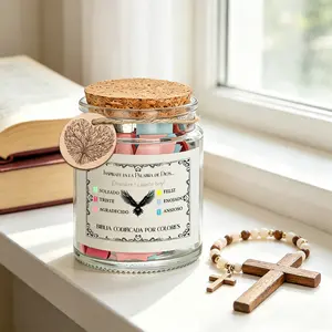 1 Set Spanish Emotional Bible Verse Jar with Color Coded Scripture Cards, Inspirational God’s Word Notes in Spanish for Different Moods, Christian Religious Gift, Eagle Print & Heart Tree Charm, Cork Lid Glass Prayer Jar