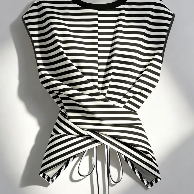 Women's Casual Polka Dot/Striped/Solid Color Cross Waist Sleeveless Camisole Tank Tops Summer T-shirt for Indoor and Outdoor Wear, Camisole Shirts, Womenswear