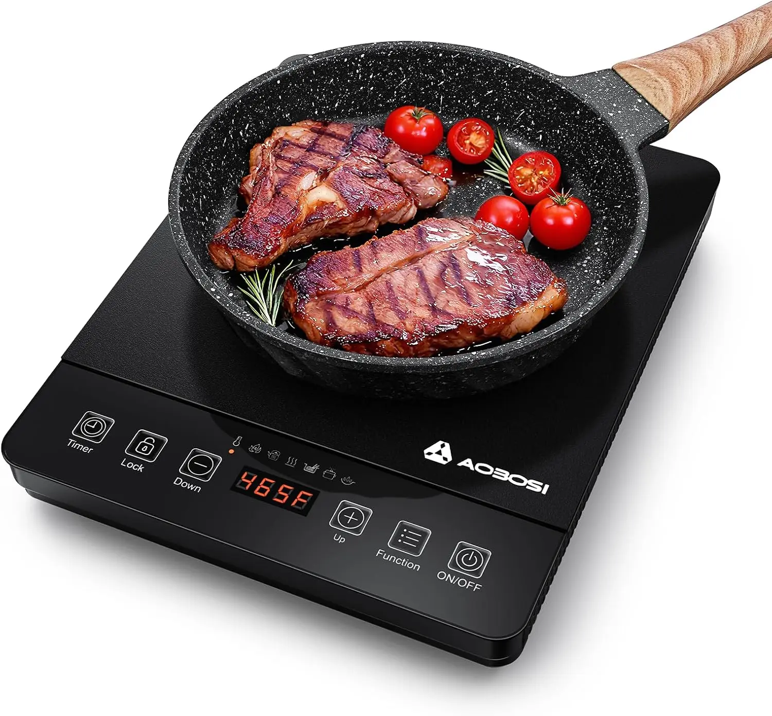 AOBOSI Portable Induction Cooktop, 1800W, 20 Temp & Power Levels, Timer | Fast & Even Heating, 4 Preset Modes, 4-Hour Timer, Compact & Portable, Easy to Clean, Apartments, RVs & Outdoor Cooking