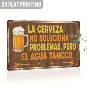 Vintage Aluminum Spanish Beer Sign Wall Decor, Decorative Plaque, Novelty Decor, Fun Flat Aluminum Wall Art Decoration for Home Bar and Pub, Ideal for Small Bars