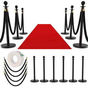 Crowd Control Stanchions 12PCS with 10 Velvet Ropes & 26FT Red Carpet, Stainless Steel Post and Filled Base, Retractable Safety Barriers for Hotel, Wedding, Theater, Event