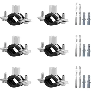 6 Pcs 0.6-0.7 Inch Split Ring Pipe Hanger, 15-19mm Heavy Duty Adjustable Pipe Bracket Clamp with Screw & Expansion Tube, Wall Ceiling Mount Combination Thread M8/M10 Metal Pipe Clamps