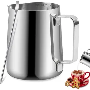 Stainless Steel 12OZ/350ML Espresso Milk Frothing Pitcher Coffee Milk Frother Cup with Decorating Art Pen for Espresso Machine Latte Art