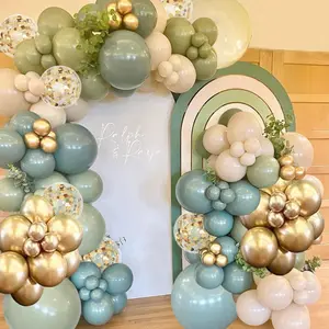 Sage Green Blue Balloons Garland kit, 138pcs Dusty Blue Sand White and Gold Balloons for Boys Baby Shower Wedding Birthday Jungle Safari Woodland Wild One Party