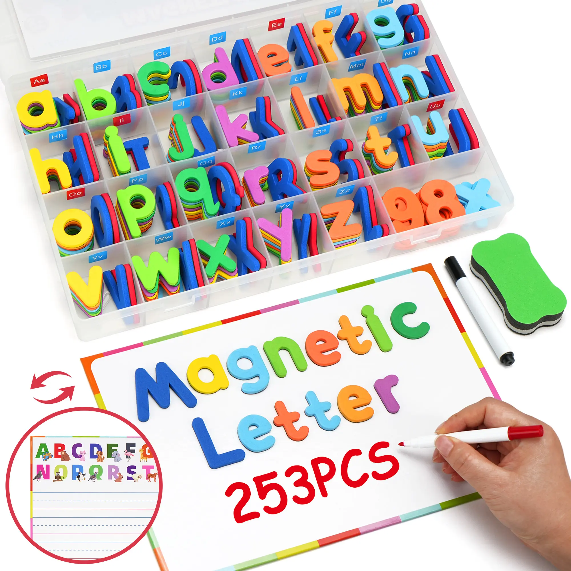 253pcs Magnetic Alphanumeric Colored Refrigerator Stickers - Educational Enlightenment Puzzle Toys for Early Language Learning, Spelling & Homeschooling, Christmas/Halloween Gifts