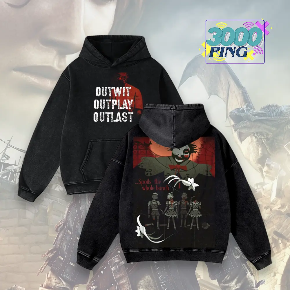 The Outlast Trials Hoodie & T-Shirt Mother Gooseberry Graphic, Vintage Acid Wash Apparel, Survival Horror Game Merch, Outwit Outplay Outlast Pullover, Unisex Top
