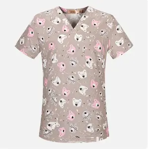 Unisex V-Neck Surgical Scrubs – Printed, Hand-Washable, Short Sleeve Workwear