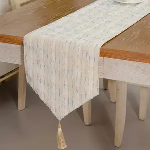 1Pc Boho Teal Geometric Woven Table Runner with Tassels | Modern Minimalist Nordic Home Decor | Aesthetic Textured Cloth for Dining & Coffee Table (Runner Only)