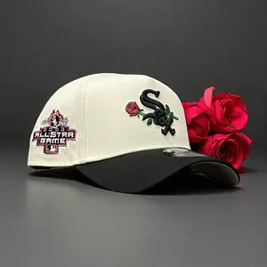 New Era 9FORTY MLB Chicago White Sox Rose Logo Cap Cream Black Adjustable Hat | Curved Brim Baseball Cap for Men & Women, Premium Embroidered Floral Design, Lightweight Streetwear Essential, Urban Fashion Collector Korea Trend Edition