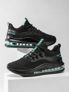 Professional Shock Absorption Full Sole Air Cushion Sports Shoes, Flyknit Mesh Breathable Soft Bottom Running Shoes, Thick Sole Durable Training Shoes, Sporty Running Shoes