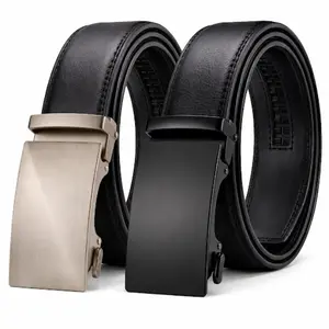 HAGIG Men's Split Leather Ratchet Belt for Men Dress Casual Every Day with Adjustable Buckle, Trim to Fit(2pack)