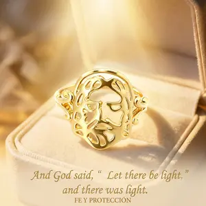 OLDT 3D Embossed Jesus Christ Ring, 14K Gold Plated Christian Protection Amulet, Spiritual Religious Faith Jewelry Gift for Men Women (Sizes 6-9)