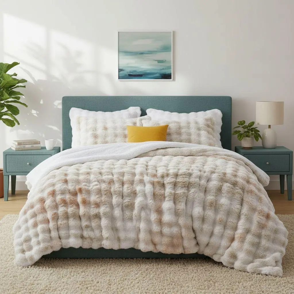 PEACE NEST Queen/King 3-Piece Plush Texture Polyester Flannel Down Alternative Bed Cover Set - 2 Pillowcases, Soft, Cozy Warm, Modern All-Season Comfy Bedding for Nighttime Sleep