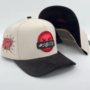 Beige/Red Angry Face Semi-Curved Cap