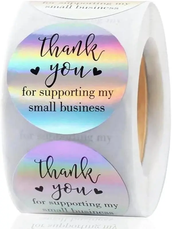 500 Thank You Stickers, 1.5 inch Holographic Thank You Stickers for Small Business, Self-Adhesive & Waterproof Stickers Thank You Stickers for Packaging.