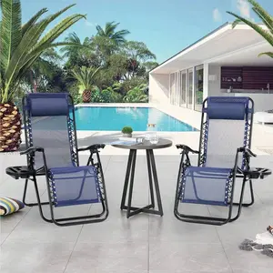 Set Of 2 Zero Cravity Lounge Chairs,Ergonomic Adjustable Lying Angle Sturdy Steel& Mesh Support,Outdoor Patio Folding Recliners For Pool Beach With Pillow And Cup Holder