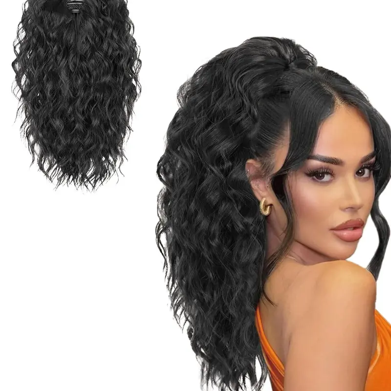 18 Inch Long Wavy Synthetic Hair Ponytail Extension, Natural Fluffy Synthetic Ponytail Extension, Synthetic Wig for Women for Daily Use, Wavy Hairpieces, Hair Extensions Ponytail