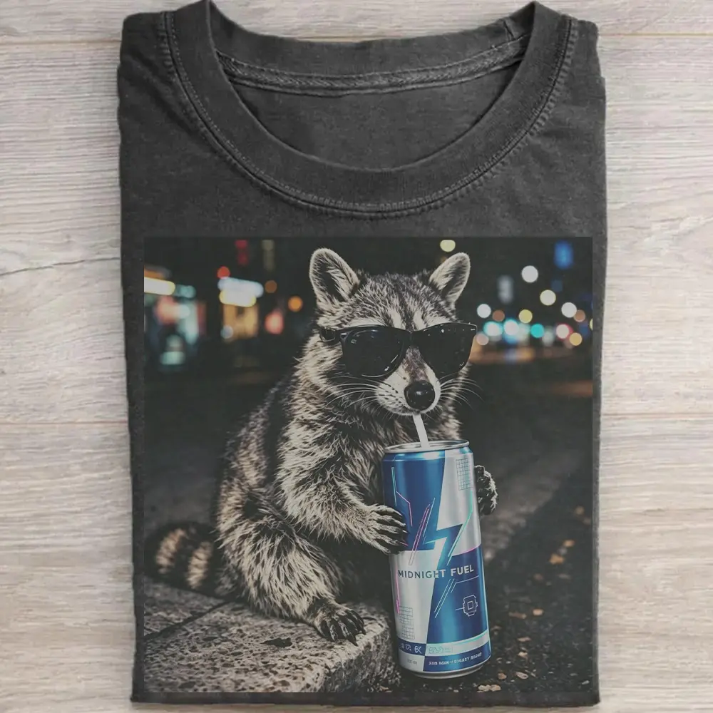 Vintage Raccoon Energy Drink Pepper Color Shirt, Oversize, Womens, Mens, Retro Shirt, Vintage Graphic Tee Vintage wash