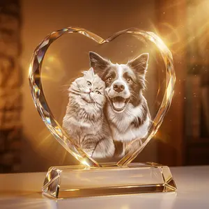 Custom 3D Crystal Heart Photo | Personalized Laser Engraved Keepsake, Perfect for Birthday, Anniversary & Pet Memorial