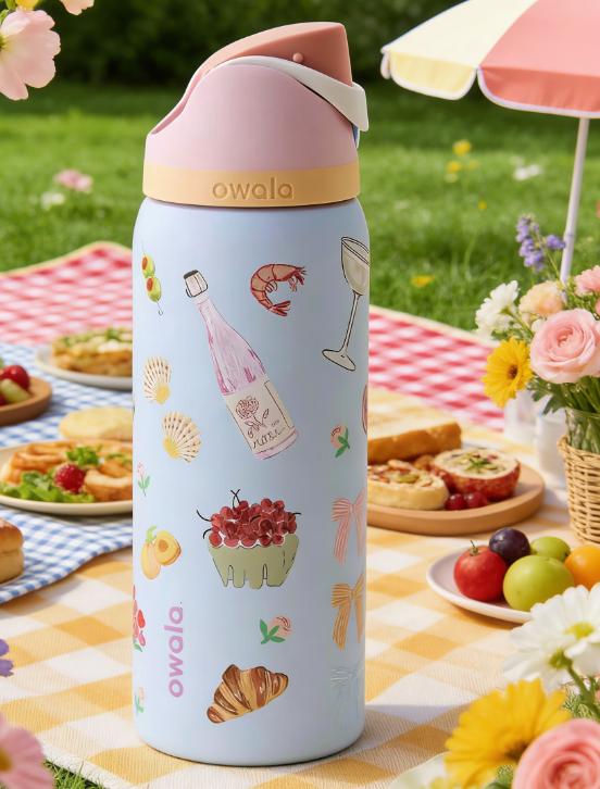 Owala 32oz French Pattern Insulated Water Bottle - Patented FreeSip Spout, 24hr Cold Retention, Leakproof Stainless Steel Tumbler for On-the-Go Hydration