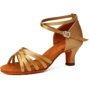 Professional Latin Dance Shoes for Adults and Children, Soft Sole Mid-Heel Ballroom Salsa Practice Performance Dance Shoes