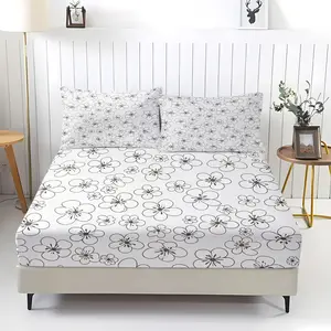 3Pcs Floral Printed Fitted Sheet Set, Sweet Style Bedding Set, Soft and Breathable Fabric, Deep Pocket Design, Machine Washable, All Season Use, Suitable for Girls' Bedroom Decoration