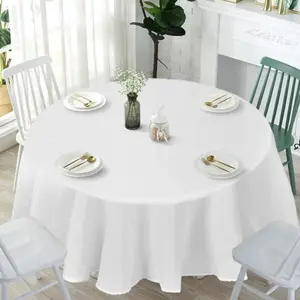10 Pcs Round White Tablecloth 120-Inch, Premium Polyester Table Cover, Machine Washable, Durable Table cloths