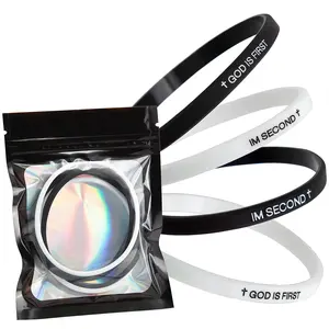 God Is First & I'm Second Interchangeable Black & White Christian Silicone Bangle Bracelets Set of 4 for Men Women Teens Uplifting Religious Gift Charm Bracelets