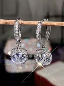 1 Pair Luxury Cubic Zirconia Drop Earrings For Women For Wedding Engagement Anniversary Party Jewelry Valentine's Day Gift Solitaire Earrings