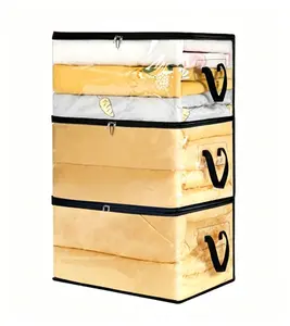 (Transparent) 3-piece clothing storage bag with foldable thick fabric blanket used for organizing clothing blankets and handle storage bag windows Travel Organizer Pack