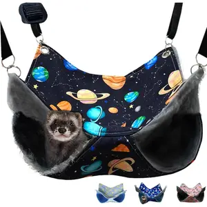 Ferret Rat Hammock Bed, Ferret Guinea Pig Cage Accessories Kit Set Staff House and Hideouts Cave for Guinea Pig (Black Galaxy)