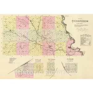 Richardson County, Nebraska - Railroad Map, 1885 - Historical Map Print