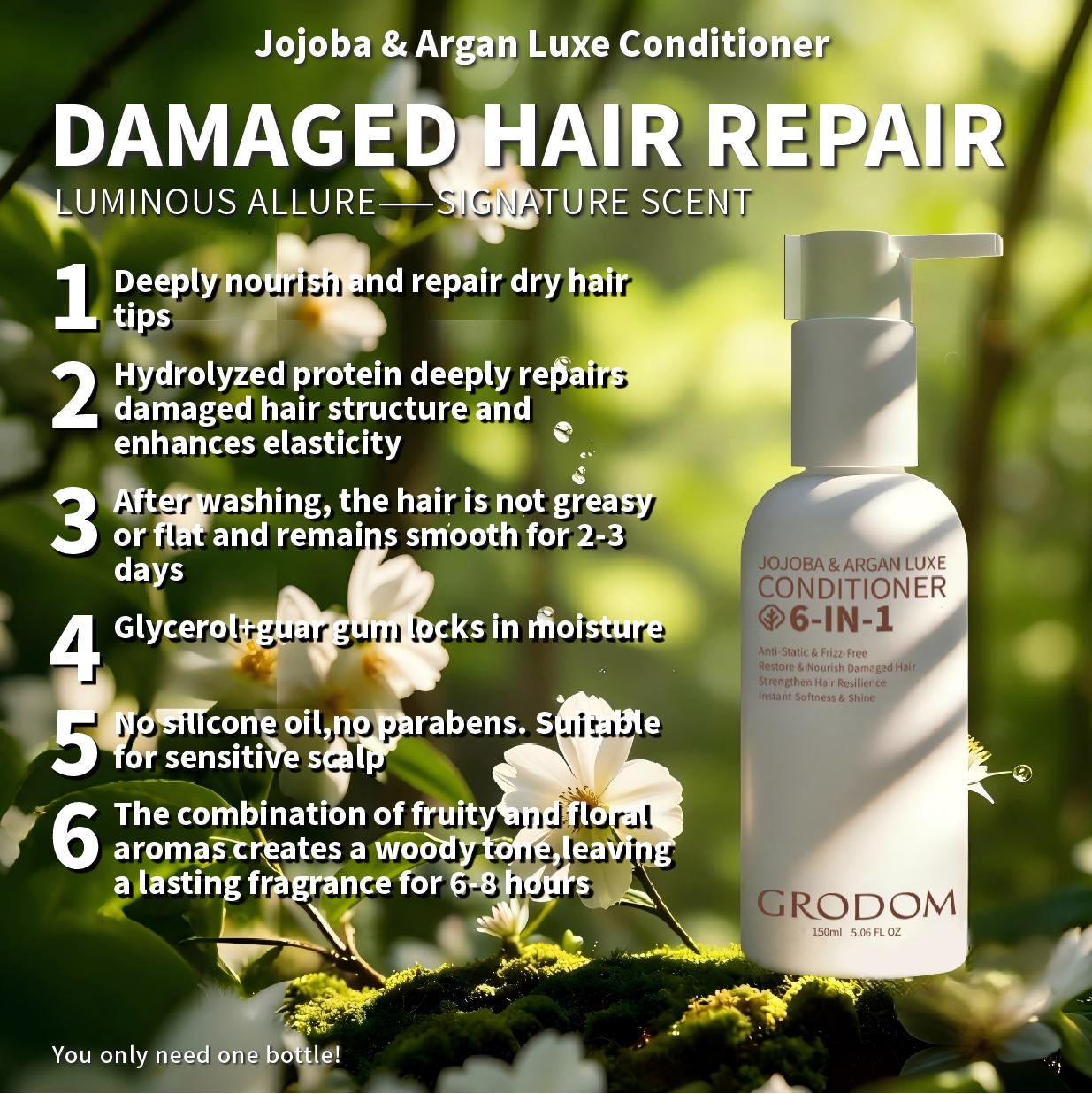 GRODOM Argan Jojoba Conditioner Sulfate-Free 10.1 oz 300ml Moisturizes Repairs Smoothes with Natural Extracts Biotin Infused for Daily Hair Care Perfect After Color Or Heat Styling - Moisturizing