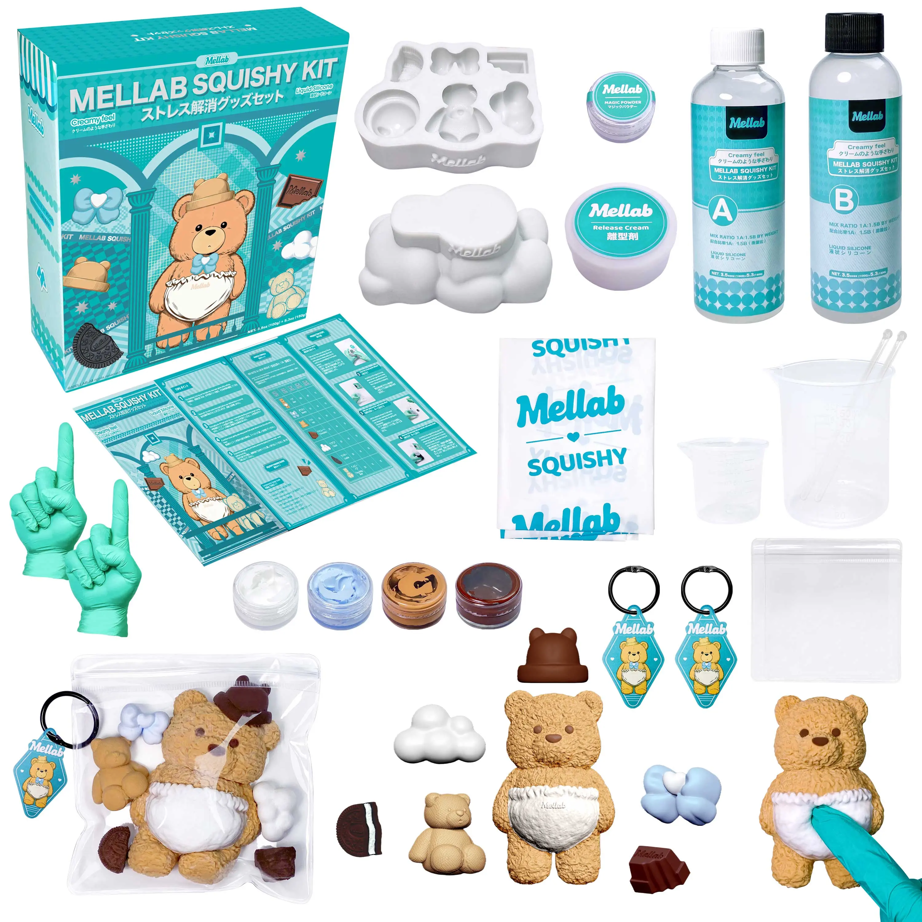 Mellab Taba Squishy Making Kit - 18oz DIY Liquid Silicone Squishy Maker Kit, Bubble-Free & Super Soft, Complete Starter Set with Animal Molds & Flocking Powder, Stress Relief Craft Gift for All Ages