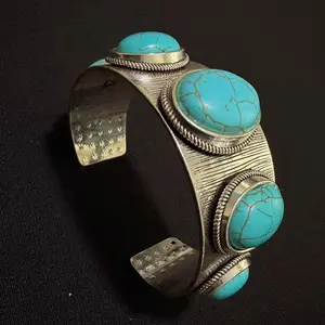 Vintage Multi-Stone Turquoise Cuff Bracelet - 066