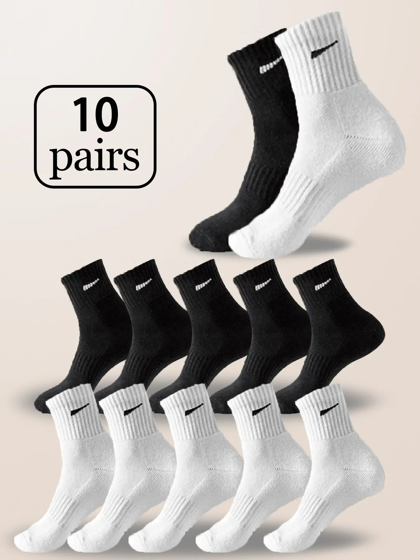 Men's Mid-Calf Striped Crew Socks, Athletic Sock, Comfortable Casual Sports Running, Daily Wear and Party, 10 Pairs, All Seasons