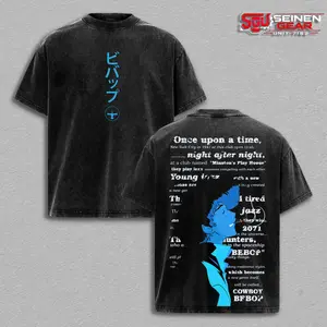Spike Spiegel Jazz Aesthetic Back Print Vintage Washed Oversized T-Shirt, Cowboy Bebop Anime Graphic Tee, Streetwear Summer Outfit Men’s T Shirt Gift for Him