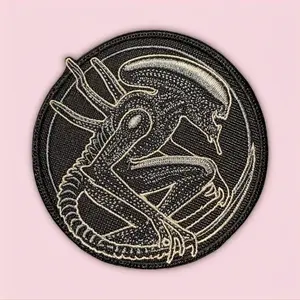 4" Alien Embroidered Applique Patch, Unique Alien-Theme Design, Textured Finish for Embroidery Craft Projects