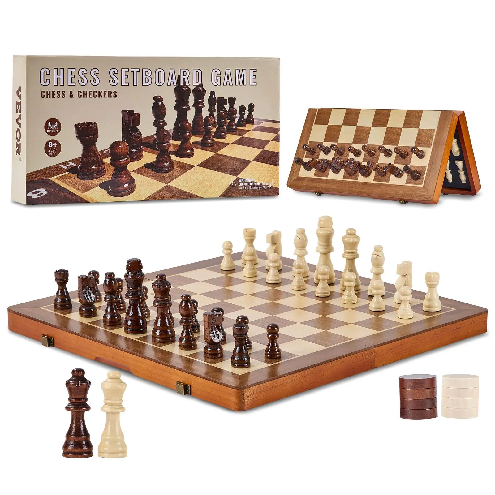 【SummerFinds】VEVOR Magnetic Wooden Chess Set, 15 inch 2-IN-1 Chess Checkers Game Set, Folding Chess Board Games for Adults , 2 Queens Portable Travel Gift Chess Set for Tournament Professional Beginner
