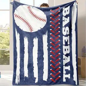 Soft Baseball Pattern Flannel Throw Blanket, Casual Sports Nap Blanket, Warm and Comfortable Throw Blanket for Home, Nap, Travel, Camping Warm casual sport