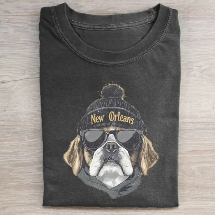New Orleans Football Mascot Vintage Graphic Tees, Saints Tshirt, Gumbo Dog T-Shirt, Unisex Funny Rugby Gift Shirts Top Menswear Womenswear Streetwear