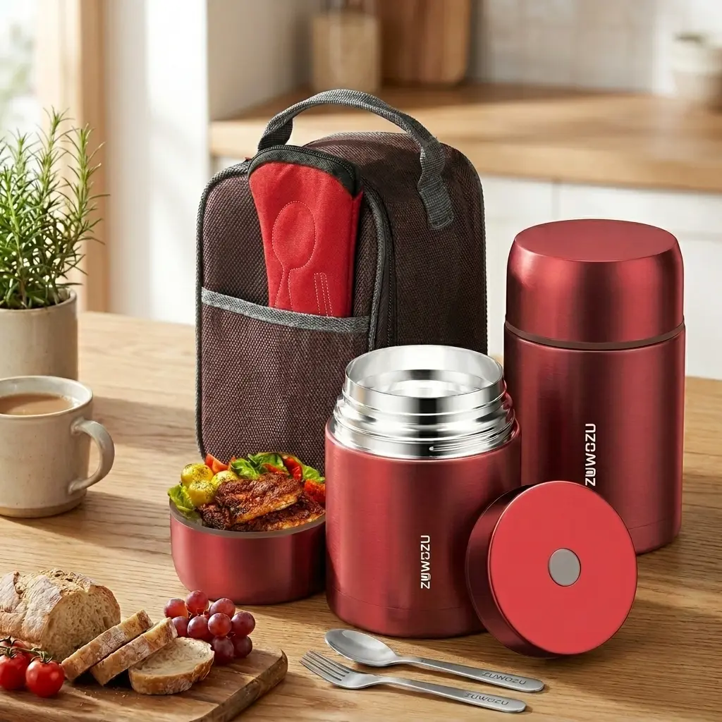 ZUWOZU Stainless Steel Vacuum Insulated Food Container - 20/27/33/40oz, 16H Hot & 18H Cold, Wide Mouth Leak-Proof Tableware with Spoon & Fork, Lunch Box for Adults, Office & Camping