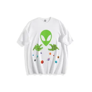 Alien Holding Planets Graphic Black T-Shirt - Playful Whimsical Outer Space Design, Casual Crew Neck Short Sleeve Top for Men Women, Soft Breathable Cotton Tee for Daily Wear, Unique Gift for Sci-Fi Lovers & Space Enthusiasts
