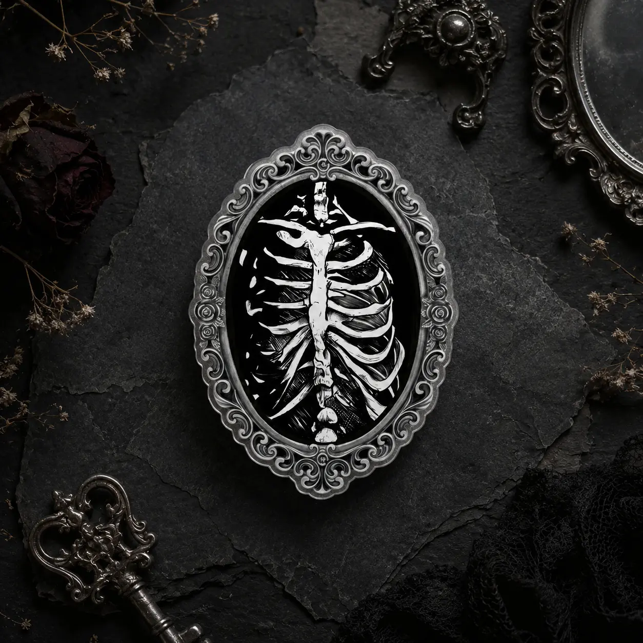 Gothic Rib Cage 2D Acrylic Phone Grip Retractable Expanding Stand Bracket Holder For Smartphone Back Case Cover
