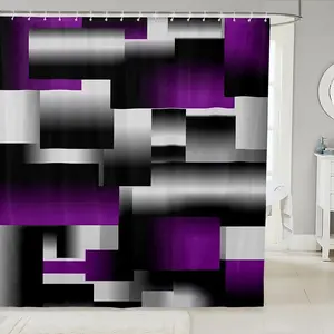 Feelyou Modern Black Purple Geometric Digital Print Polyester Shower Curtain Set - 72x72 in Waterproof 3D Abstract Art Washable Rectangle Bath Accessory for Women's Spaces, Shower Curtains for Home Bathrooms
