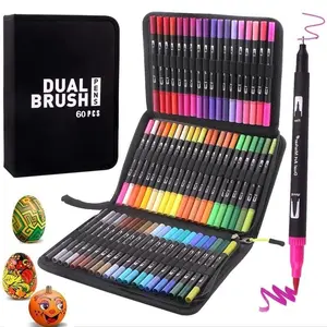High-Value Dual-Head Nail Art Pen Set, 48/60 Color Water-Based Washable Graffiti Pens, Creative Drawing & Manicure Tool, Portable Bag Storage