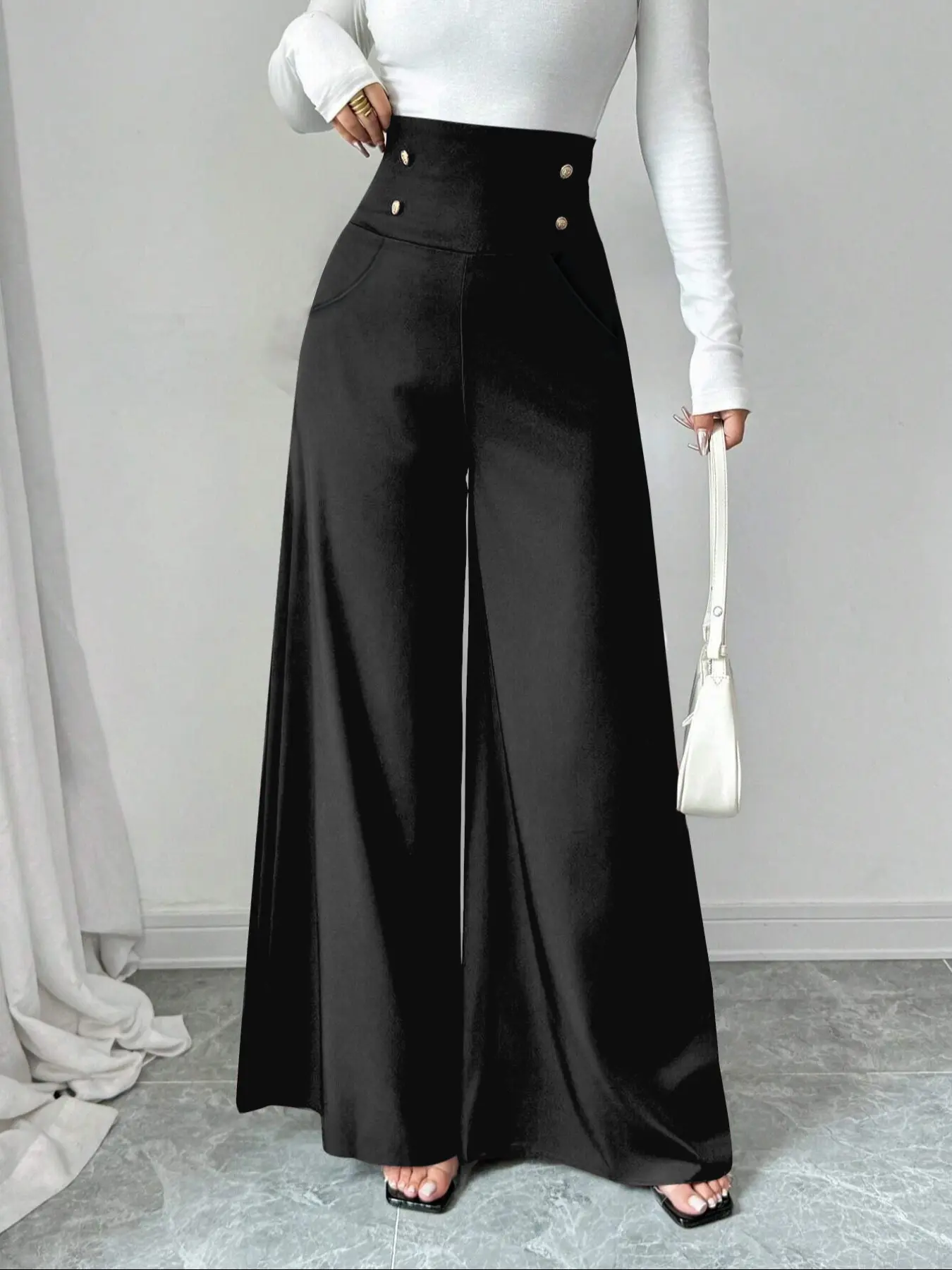 Women's High Waist Wide Leg Pants, Spring Pure Color Casual Minimalist Elegant Pocket Business Loose Fit Slimming Trousers, Single Piece Ladies Chic Fashion, Casual Bottom - TikTok Shop Women's High Waist Wide Leg Pants, Spring Pure Color Casual Minimalist Elegant Pocket Business Loose Fit Slimming Trousers, Single Piece Ladies Chic Fashion, Casual Bottom - TikTok Shop