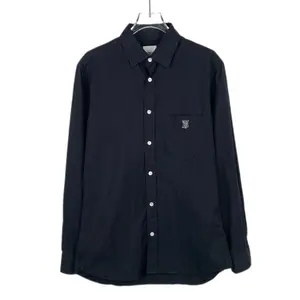 CALUXA- Burberry Black TB Logo Embroidered Cotton Button-Front Shirt Size S